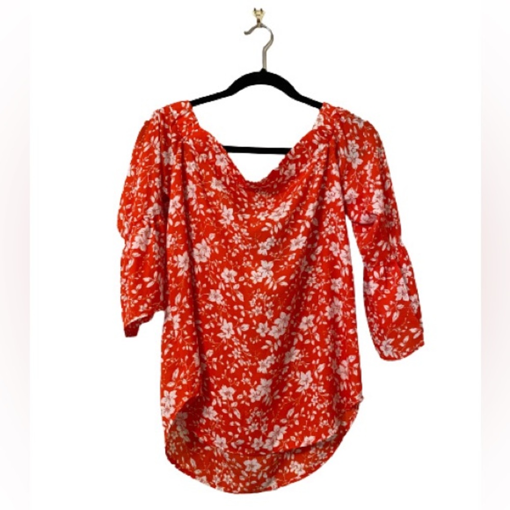 Verse Stassi Orange Off-Shoulder Top with Bell Sleeves- Size Medium